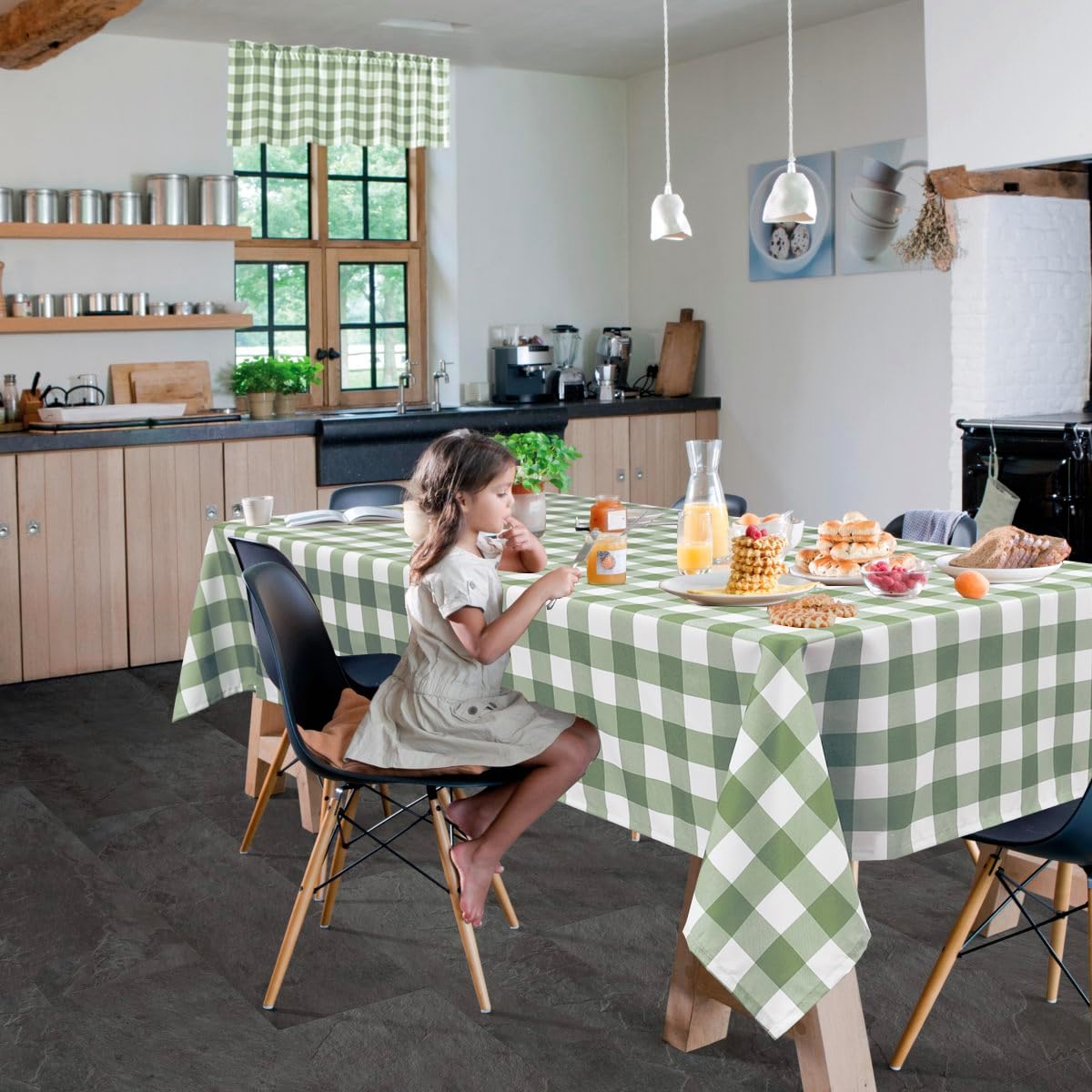 Mantel cuadros búfalo impermeable 54x80pulg pack 2 verde salvia