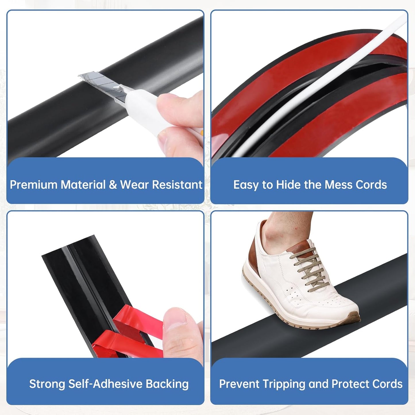 Cubierta autoadhesiva para cables de piso protege contra tropiezos