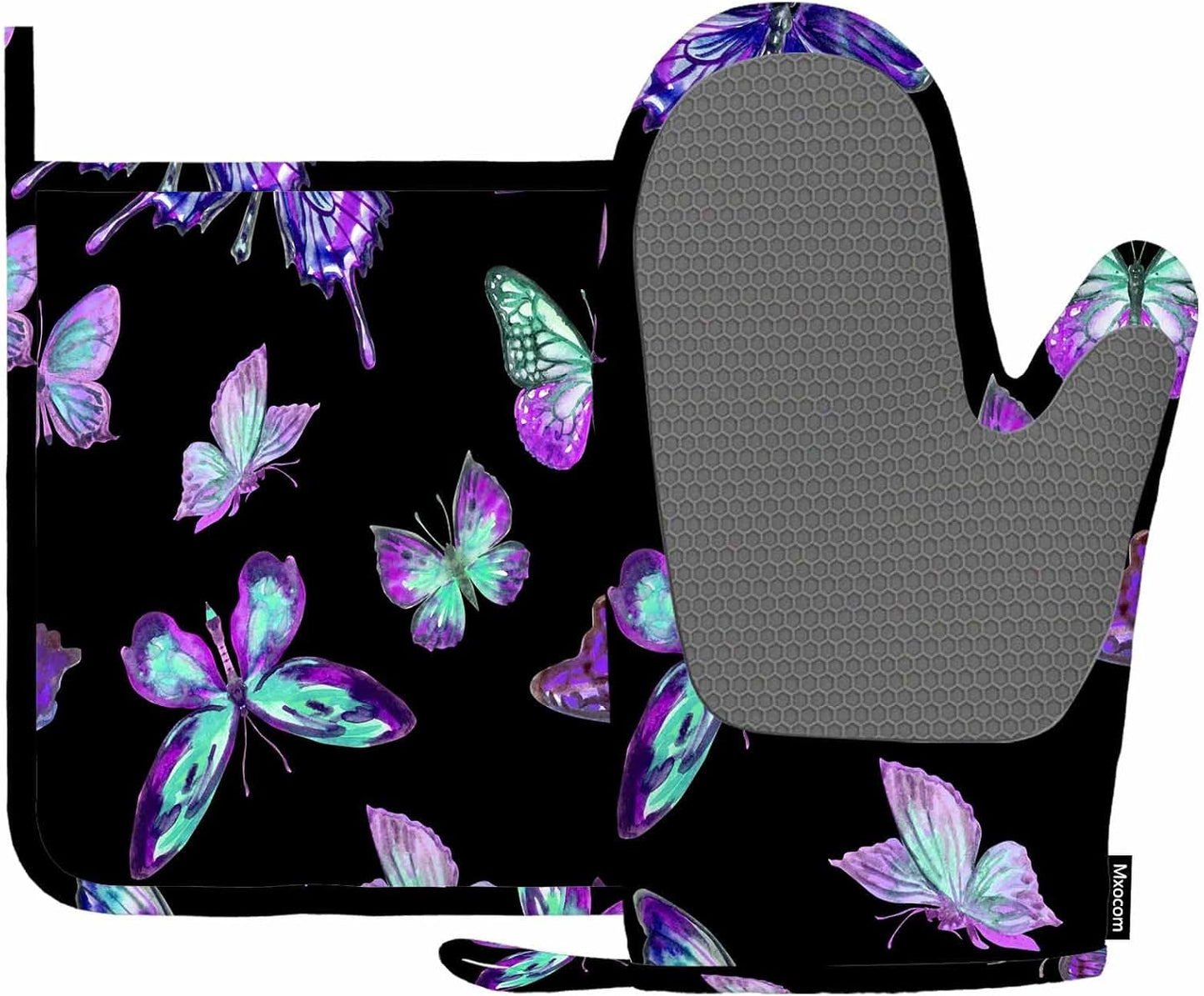 Guantes antideslizantes mariposas moradas horno parrilla