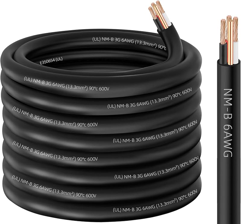 Cable NM-B 6/3 con tierra 75 ft 6 AWG para interruptores