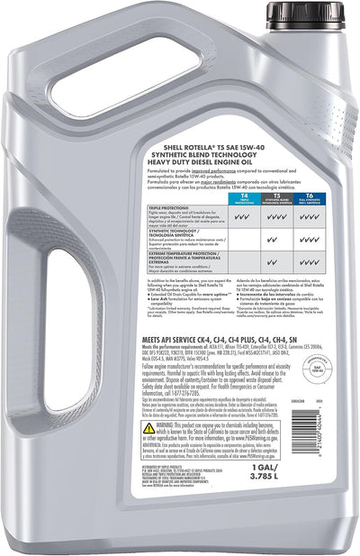 Aceite motor diesel T5 Sintético 15W-40 1gal