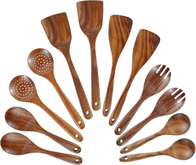 Set 12 cucharas teca con agujero colgar cocina