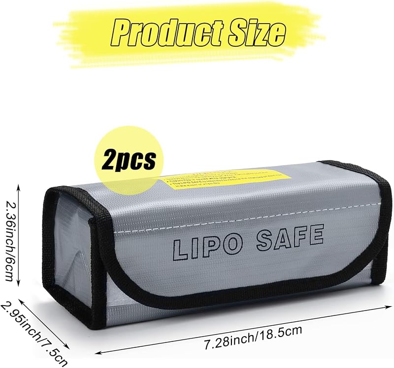Bolsa protección batería Lipo ignífuga 7.3x3x2.4in
