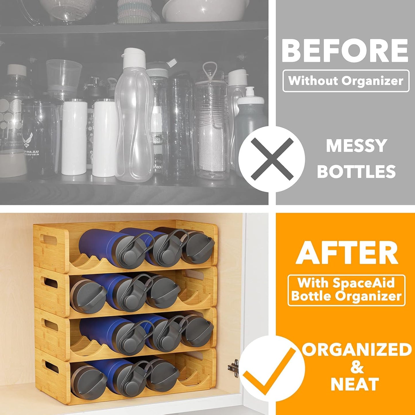 Organiz. botellas bambú 4 ranuras 16 unidades