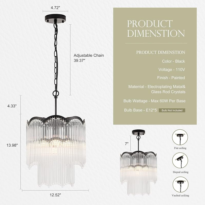 Lámpara colgante cristal negro 5 luces 2 niveles