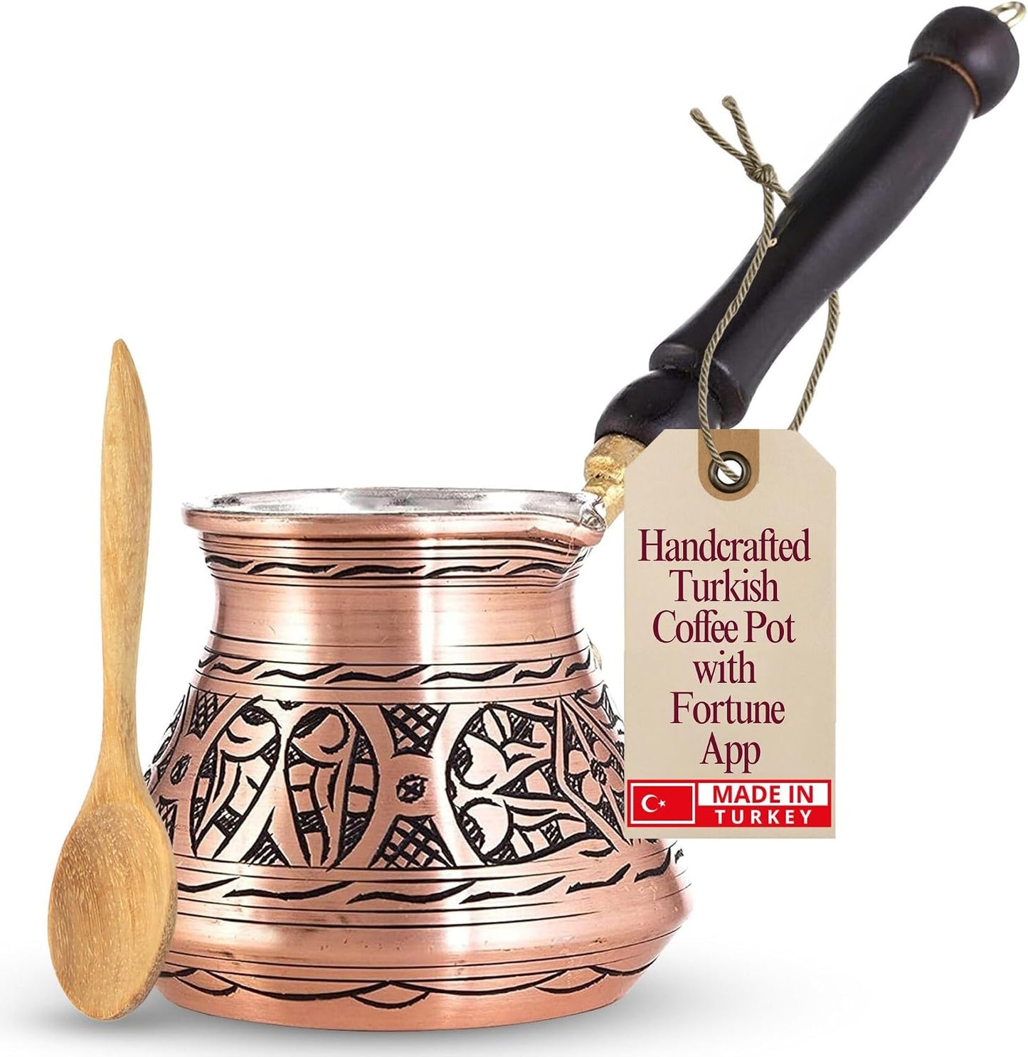 Cafetera Turca de Cobre 12oz con Mango Madera 4 Tazas