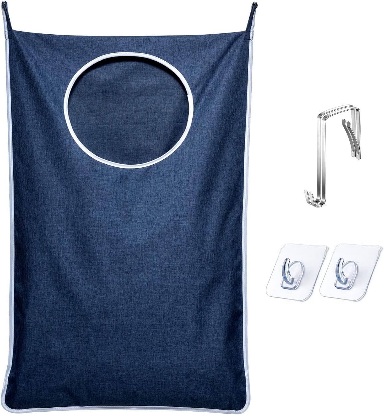 Bolsa lavandería colgante XL 36x22pulg con ganchos azul