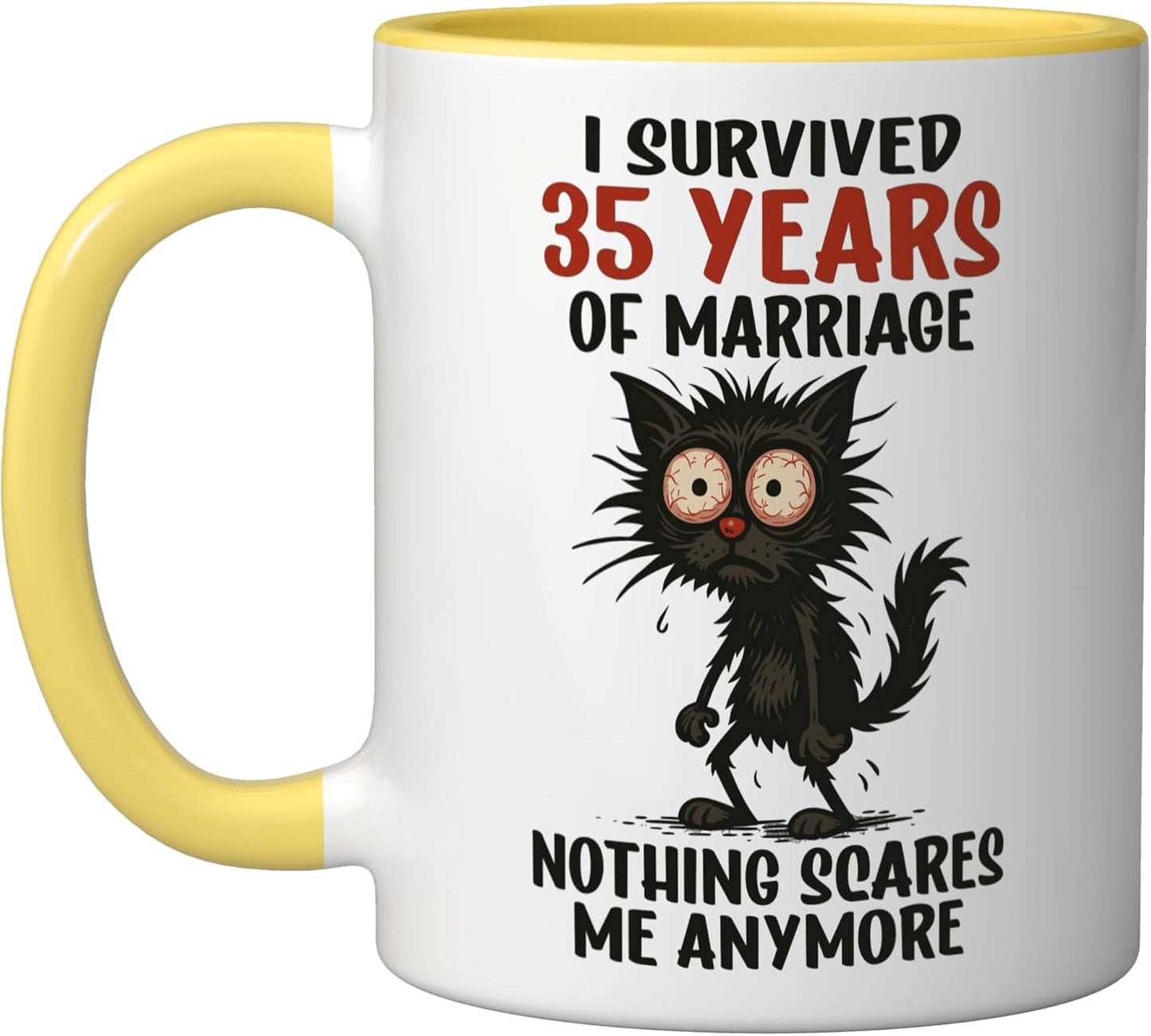 Taza Cerámica Aniversario 35 Años Amarillo Blanco
