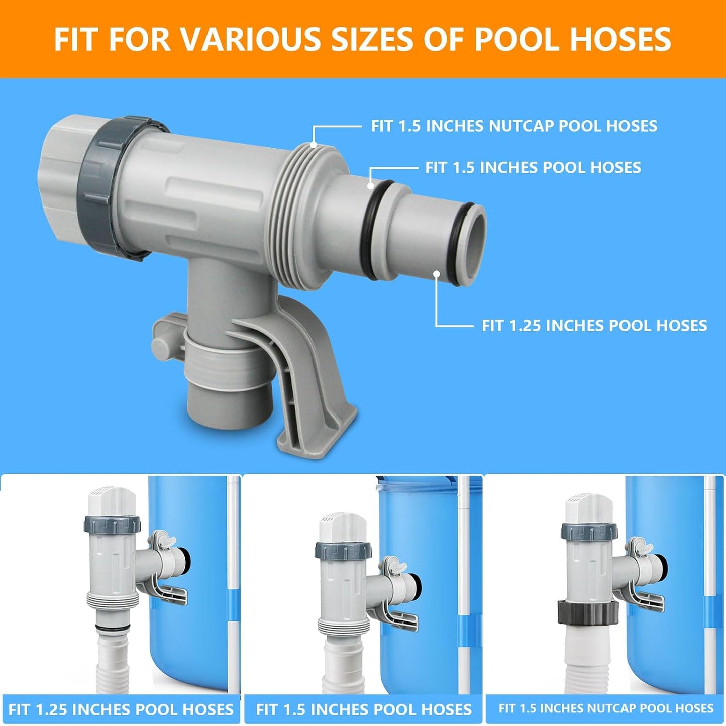 Kit adaptador manguera piscina suelo con válvula y soporte