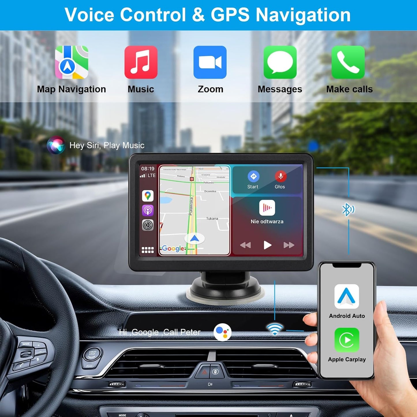 Pantalla Carplay inalámbrica 7pulg Bluetooth
