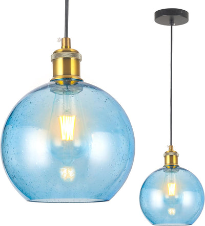 Lámpara colgante cristal azul para cocina isla sala
