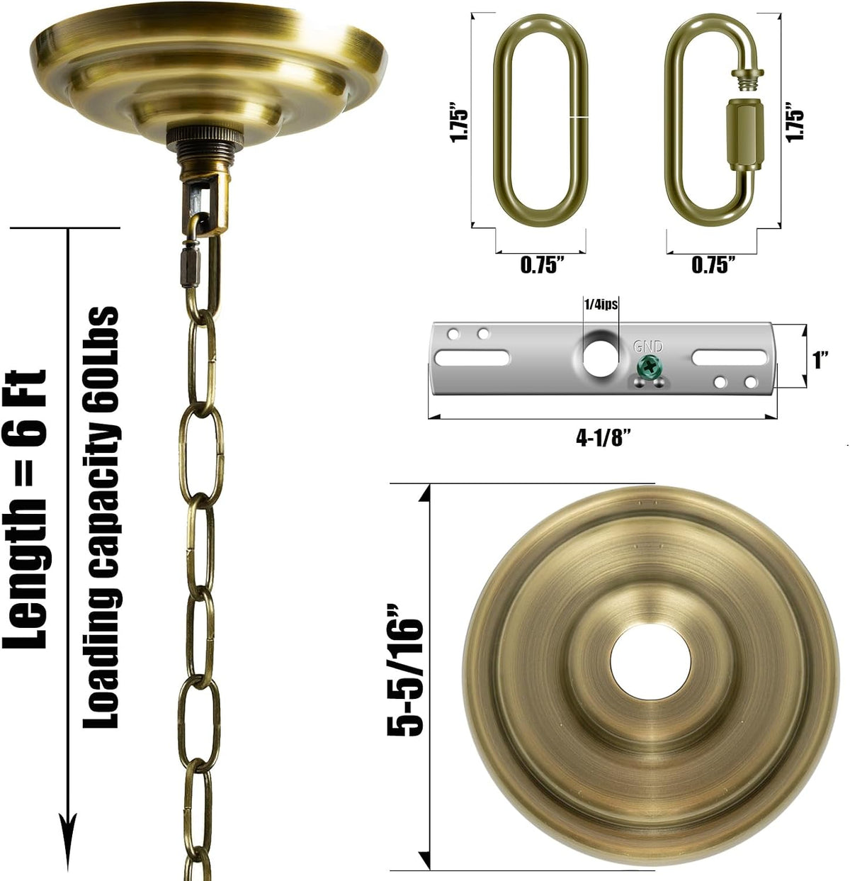 Kit toldo luz 5-5/16pulg cadena 6ft placa repuesto candelabro