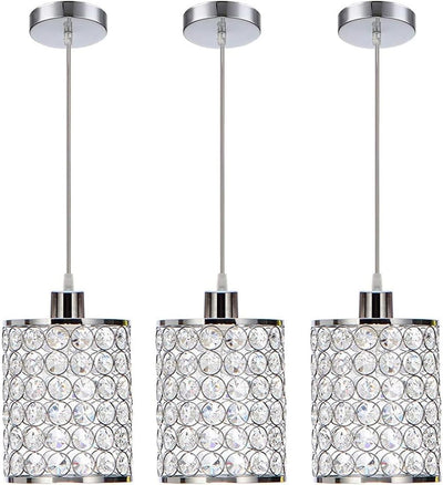 3 Lámparas Colgantes Cristal Iluminación Isla Cocina Cromada