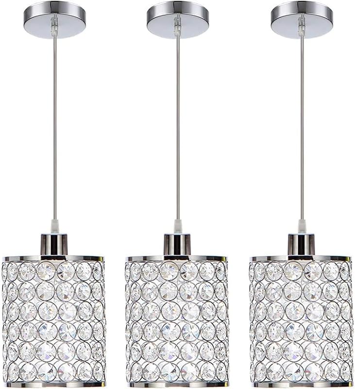 3 Lámparas Colgantes Cristal Iluminación Isla Cocina Cromada