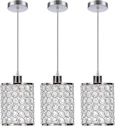 3 Lámparas Colgantes Cristal Iluminación Isla Cocina Cromada