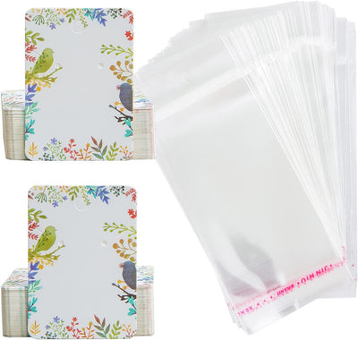 100 Tarjetas Exhibición Arete Hoja 2.5" con Bolsas