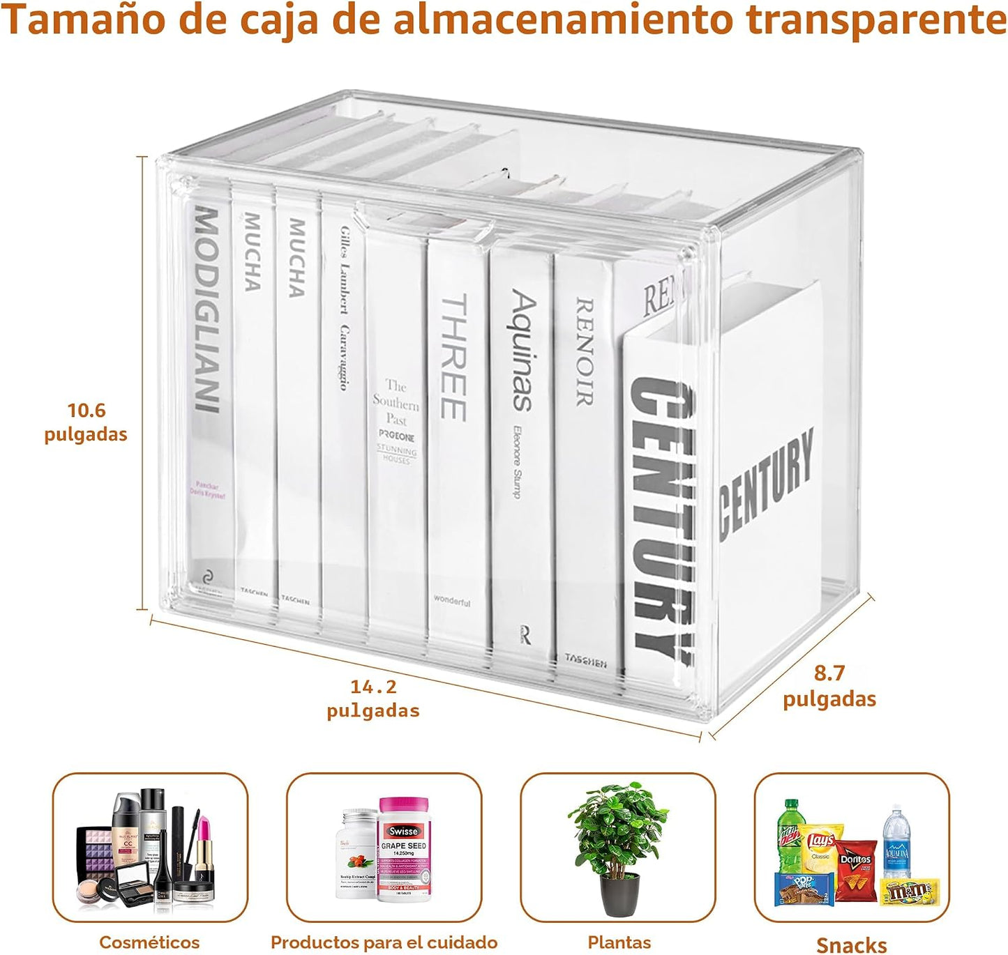 Vitrina acrílico transparente con tapa magnética para libros