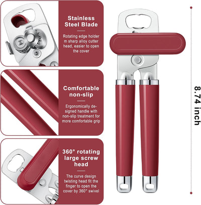 Abrelatas XL acero inox mango cómodo abrebotellas 8.66pulg rojo