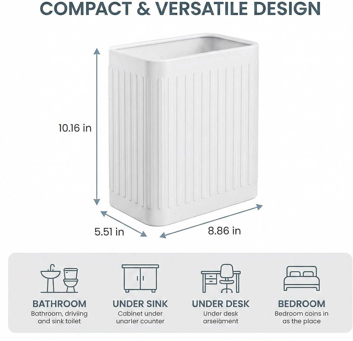 Cubo basura acero inox 2.1gal baño oficina dormitorio blanco