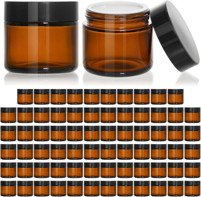 70 Frascos Vidrio Ámbar 2oz Tapas Negras Vacíos Cosméticos