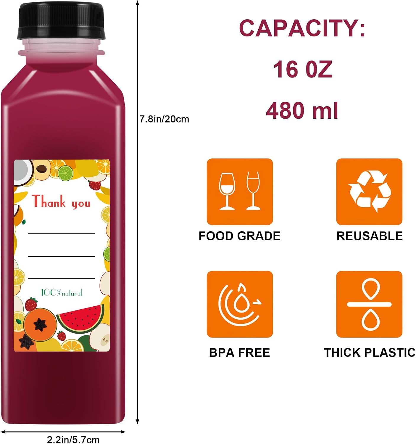 36 Botellas Plástico 16oz con Tapas Reutiliz.