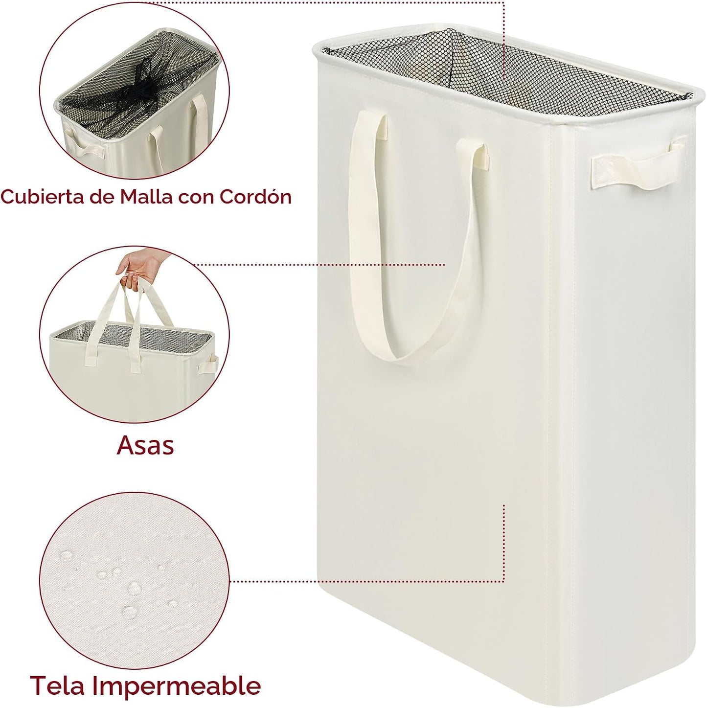 Cesta lavandería delgada estrecha con asas plegable 19.8gal