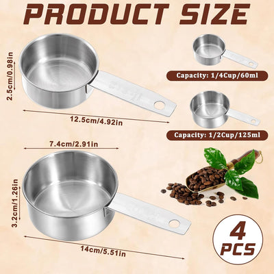 Taza medidora acero inox 4 unidades 1/4 1/2 taza 4.2oz cocina