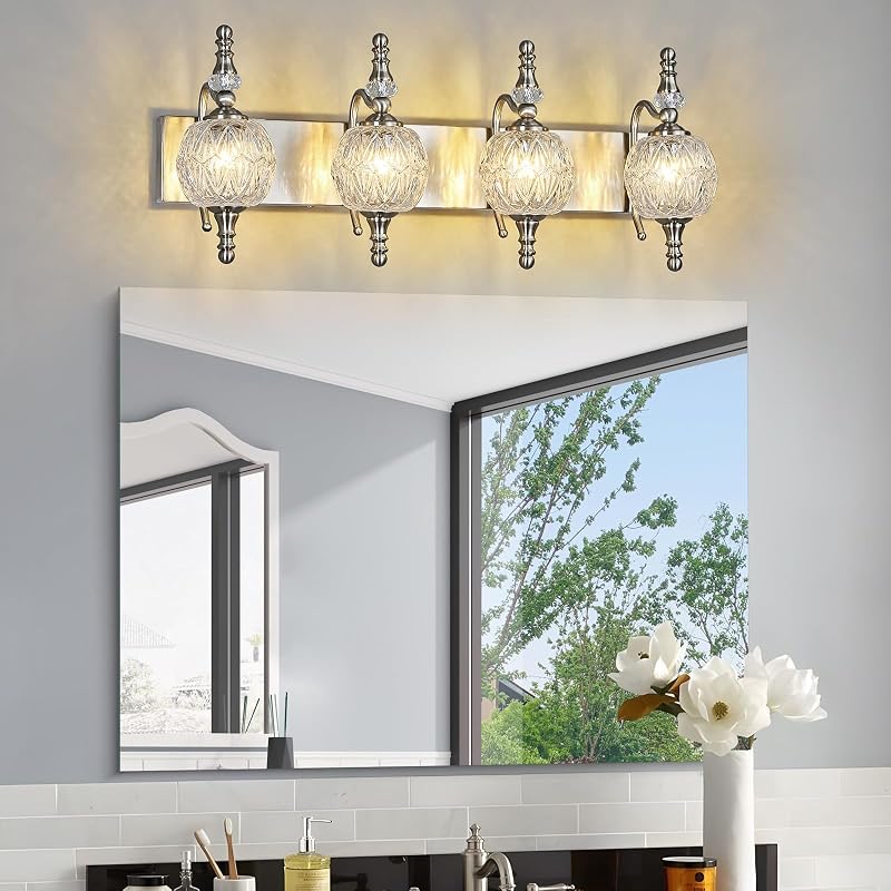 Luces tocad. baño cristal níquel cepillado 4 luces 28"
