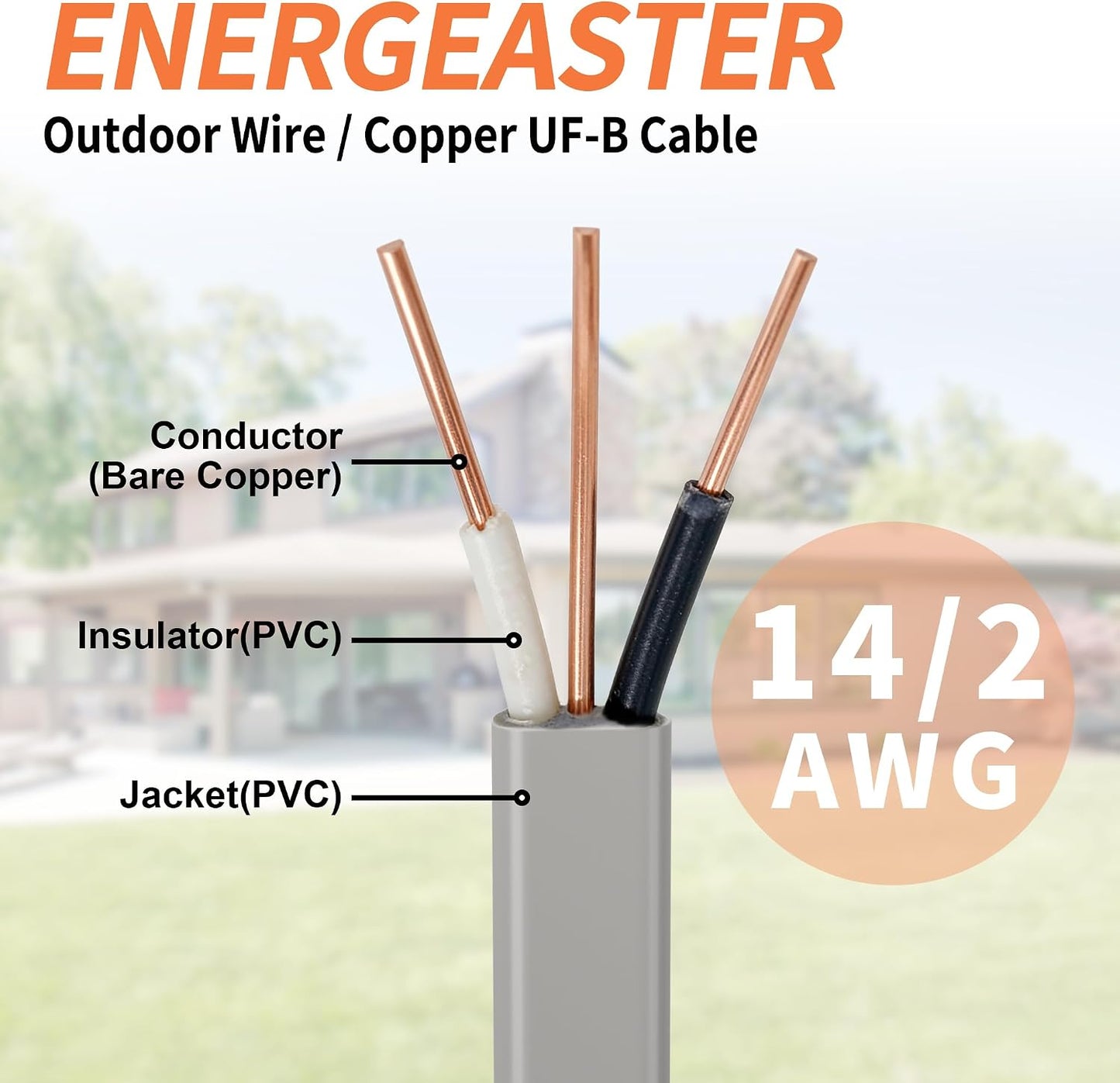 Cable UF-B 14/2 cobre puro 250ft resistente luz solar humedad