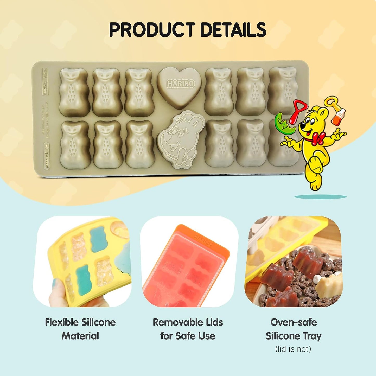 Bandeja silicona cubos hielo con tapa HARIBO Goldbears