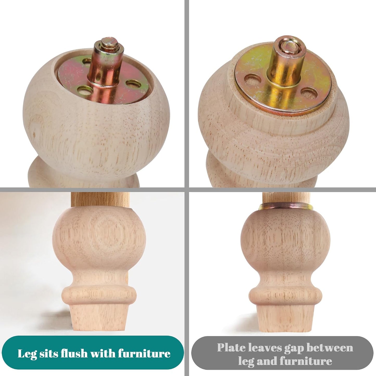 Pies moño madera 2pulg para muebles set 4