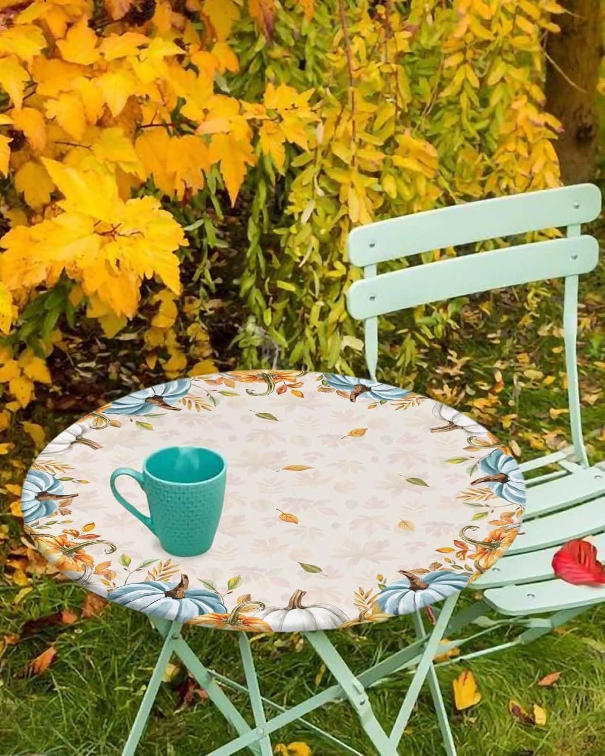 Mantel redondo otoño elástico ajustable 45-54pulg impermeable
