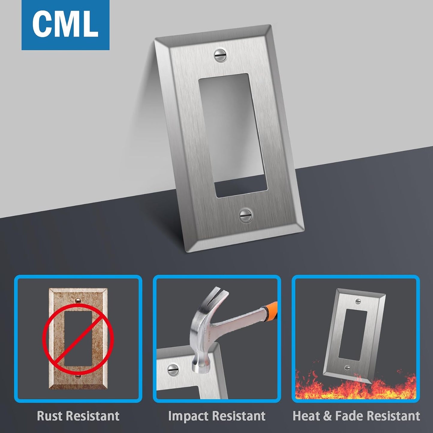 Placa pared decorativa acero inox 20 pzas enchufes