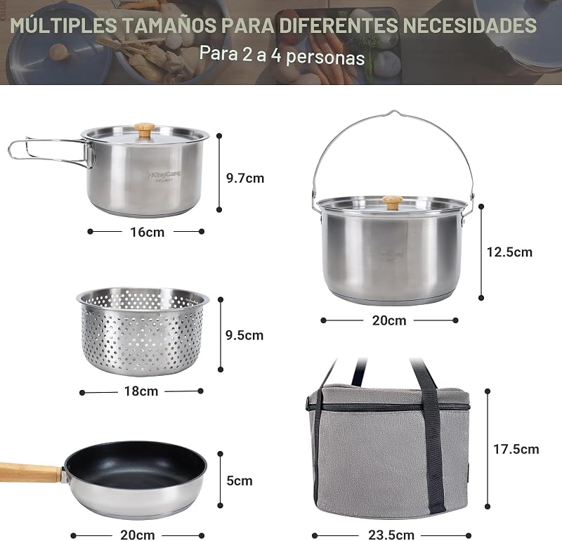Set utensilios cocina acero inox para fogata viaje