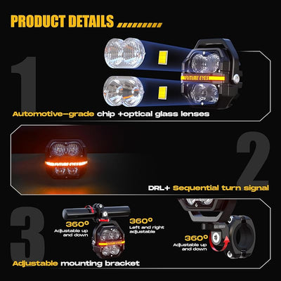 Luces LED motocicleta 120W haz alto y bajo antiniebla ámbar