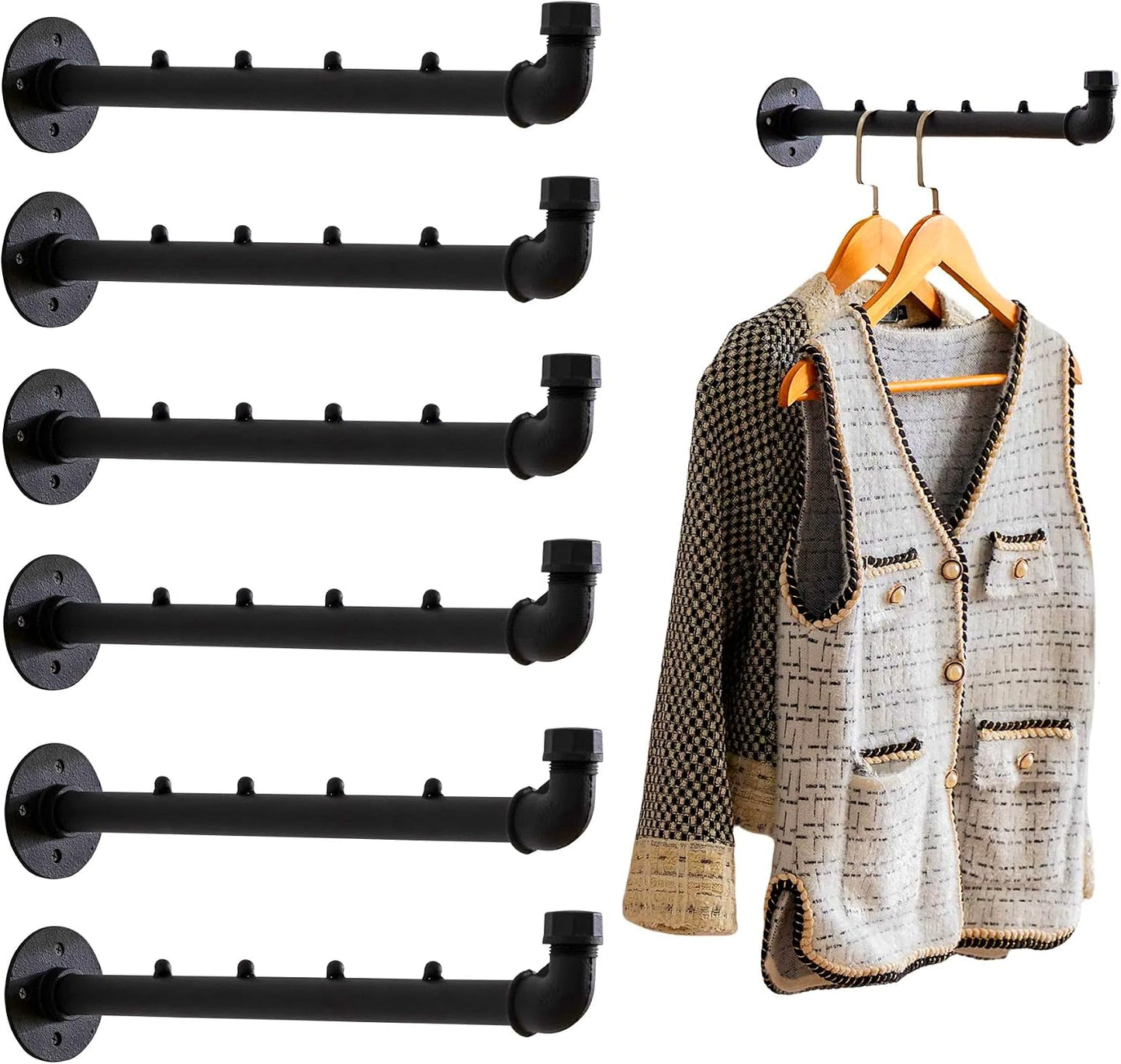 Barra ropa pared metal resistente 6 unidades