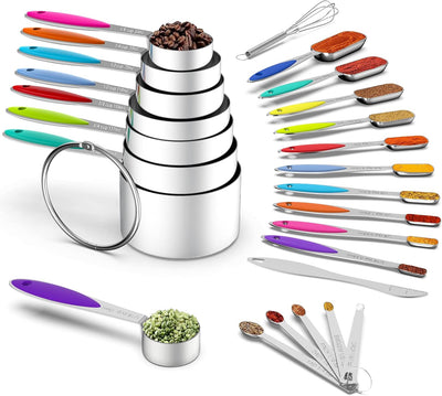 Juego tazas y cucharas medidoras acero inox 8+10+5