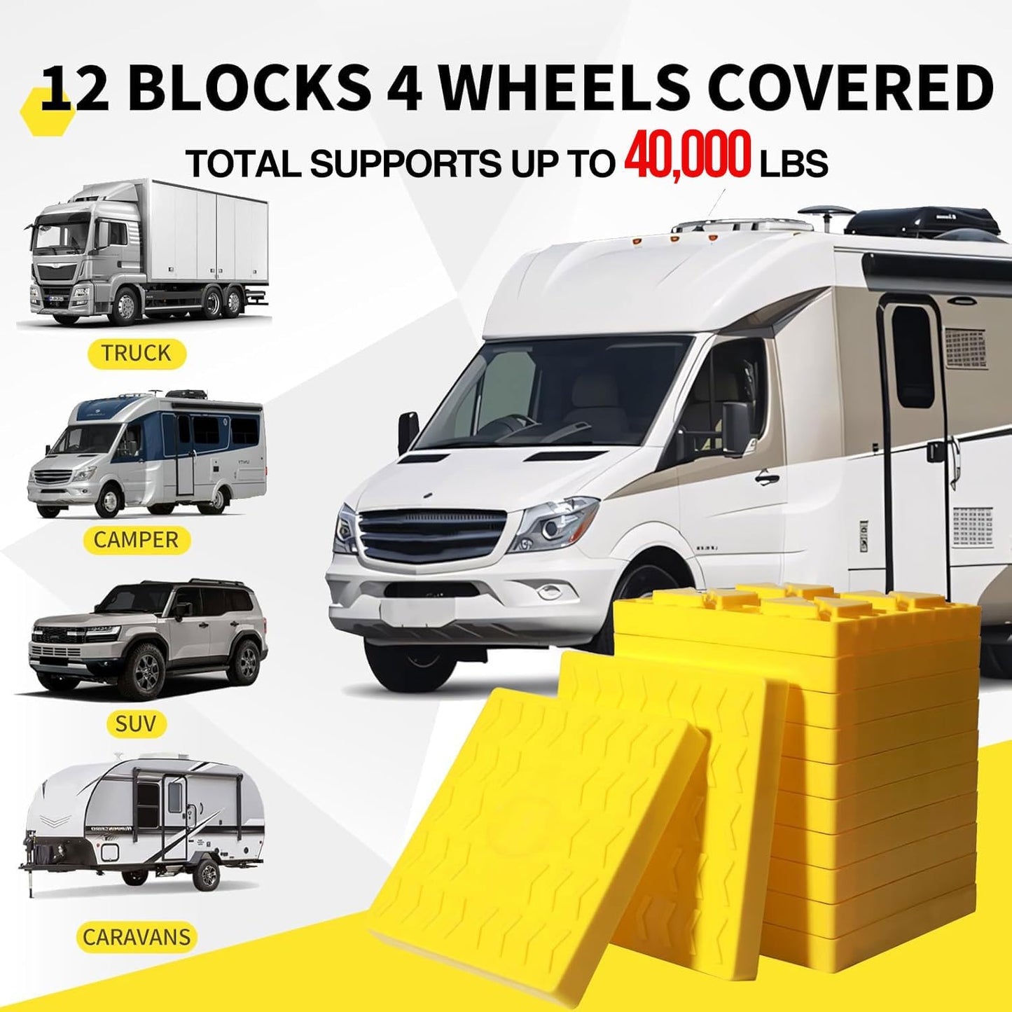 12 Pzas Bloques Nivelación Camper 4 Ruedas Antiderrap