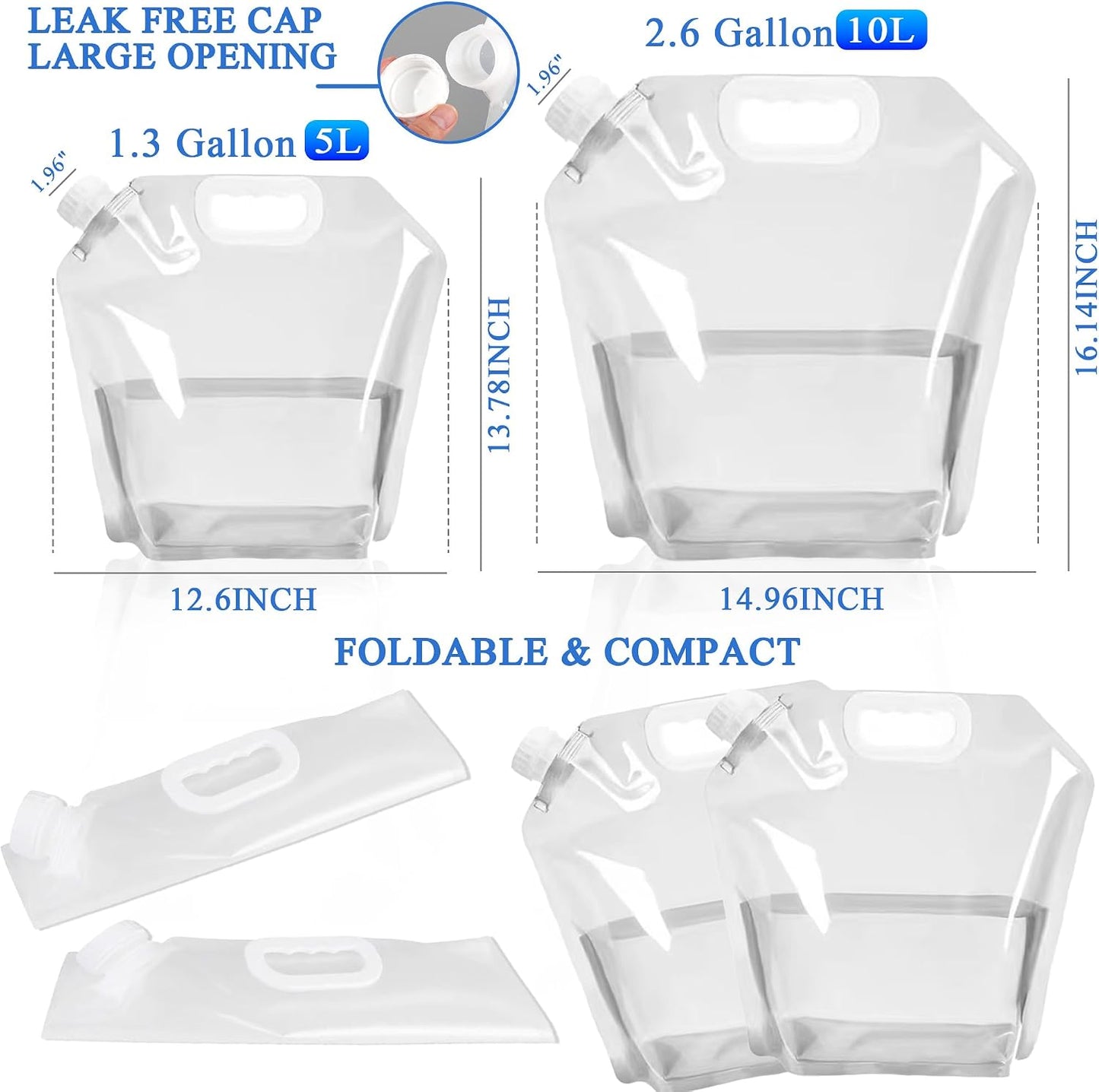 4 Jarras Agua Plegables 1.3/2.6gal Libre BPA con Asa