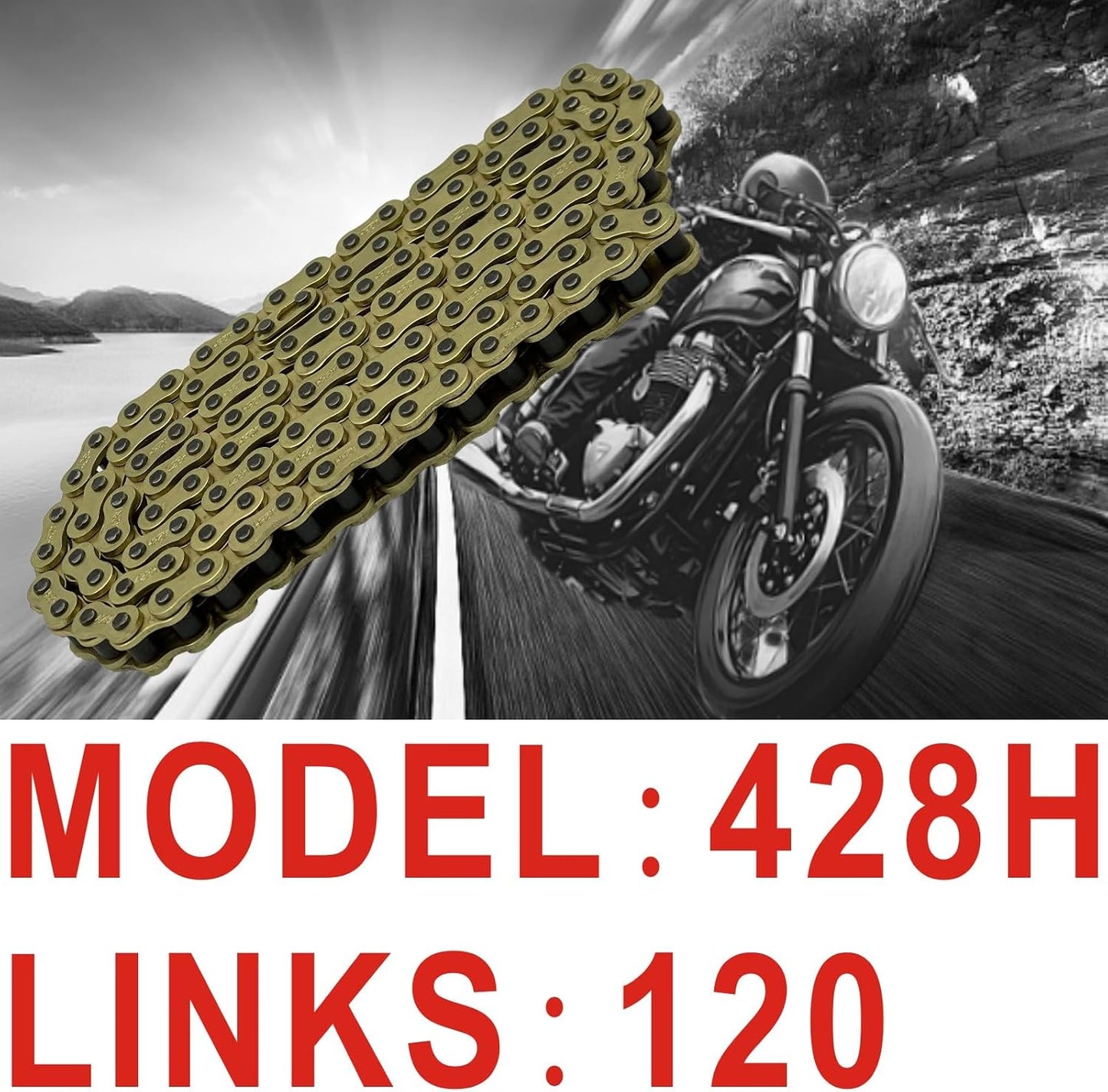 Cadena oro 428H 120 eslabones para motocicleta