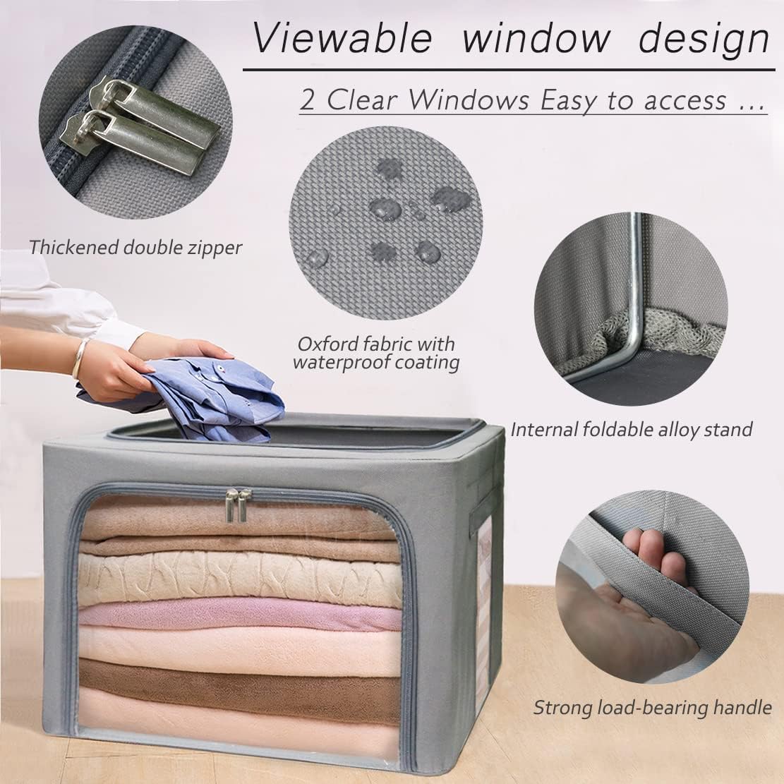 Caja apilable ropa accesorios acero ventana transparente
