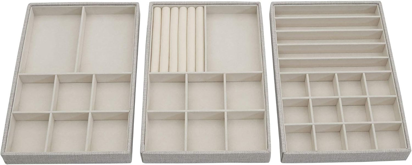 Bandeja organizadora joyas apilable gris con tapa