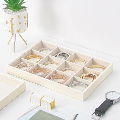 Bandeja organizadora joyas apilable cuero blanco