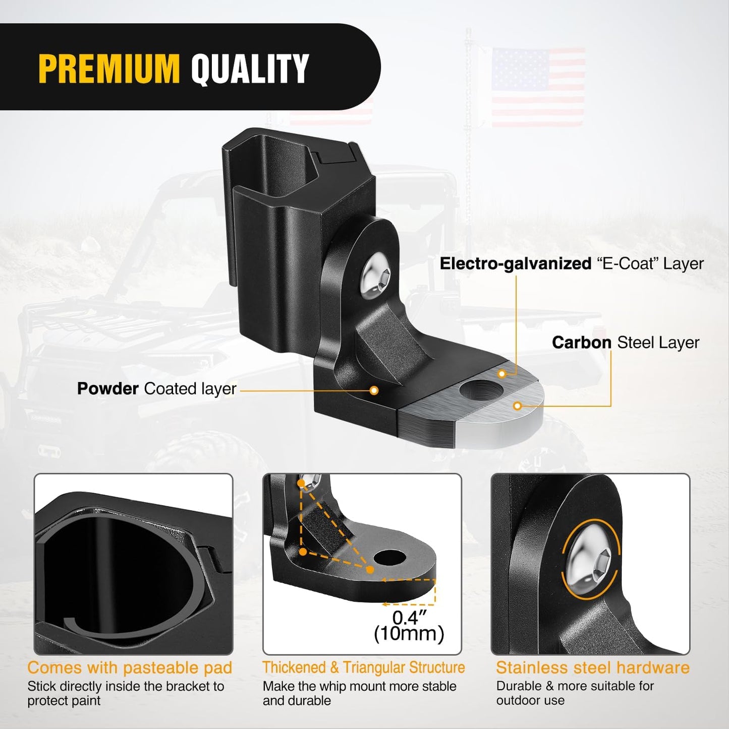 Soporte luz látigo UTV con antena ajustable para Polaris