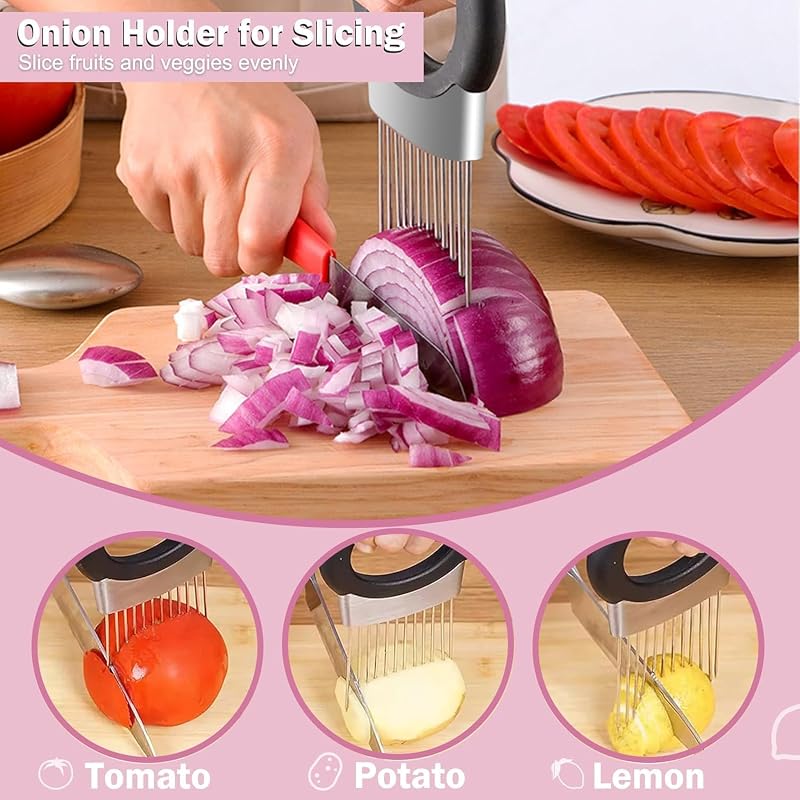 Soporte cebolla cortador limón acero inox plateado
