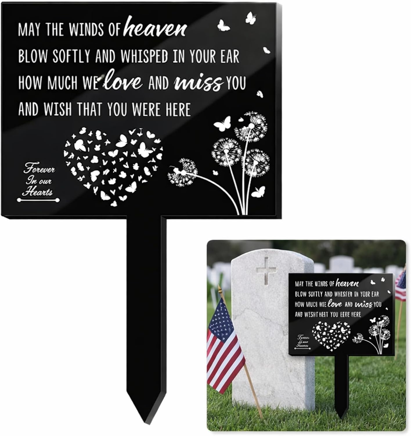 Placa conmemorativa acrílico cuadrado para tumba impermeable