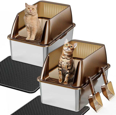 Caja arena gatos acero inox XL 15pulg tapa translúcido 2pzas