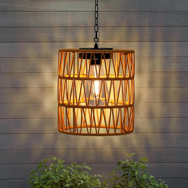 Farol solar colgante ratán impermeable jardín