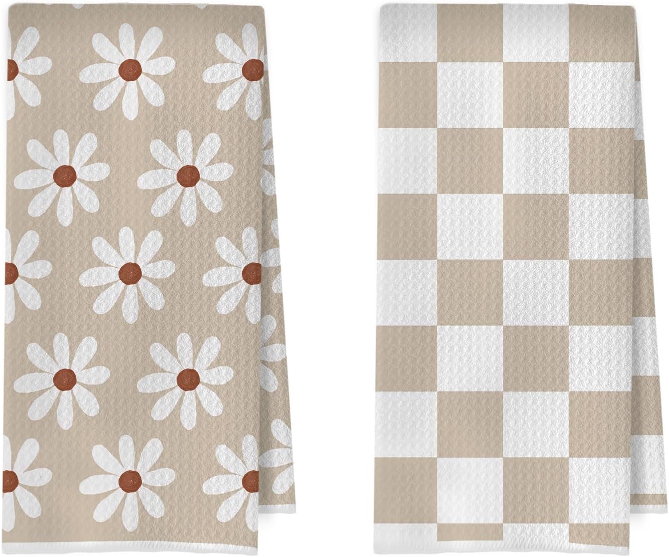 Toallas cocina flor cuadros beige 16x24pulg set 2