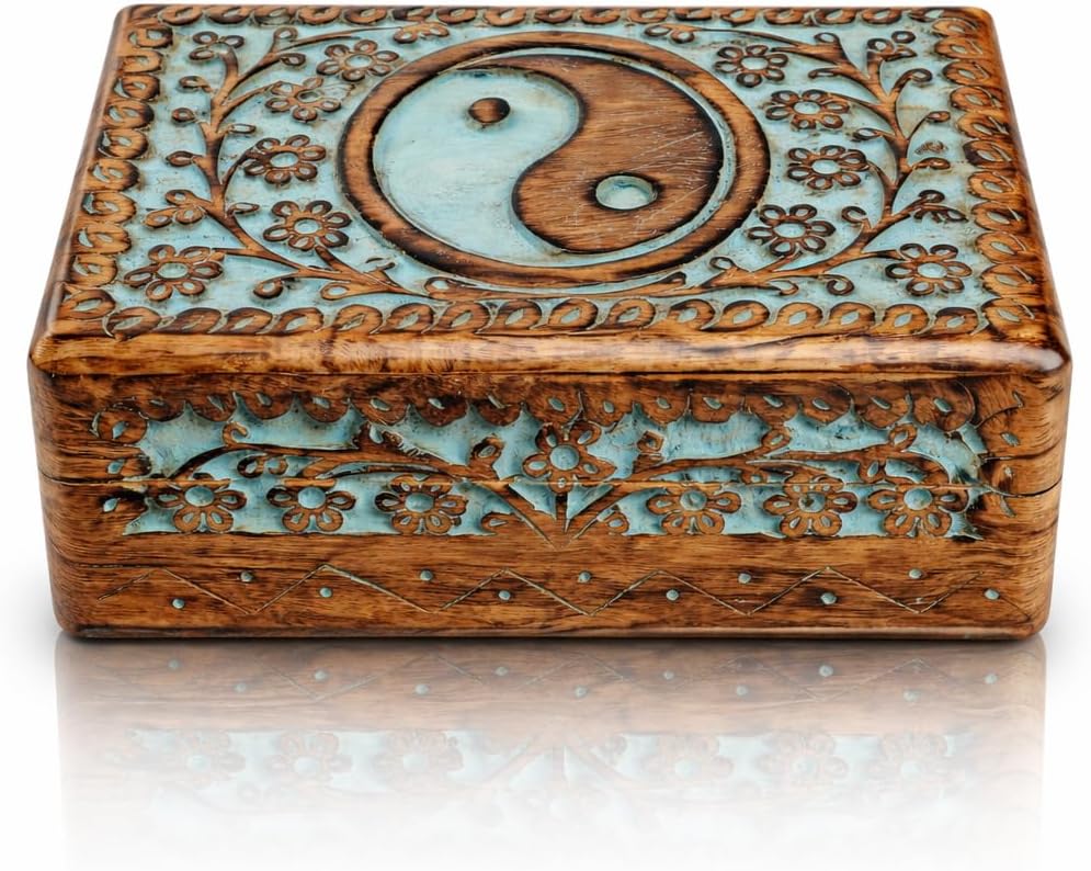 Caja de madera joyas decorativa hecha a mano